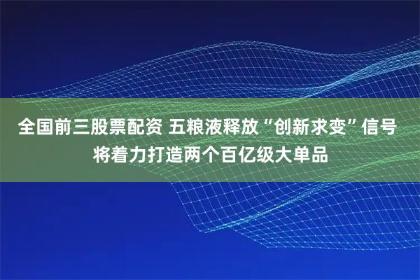 全国前三股票配资 五粮液释放“创新求变”信号 将着力打造两个百亿级大单品